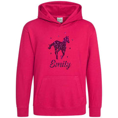Personalised Glitter Horse Riding Hoodie Girls Boys Hoody Kids Top Jumper