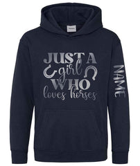 Personalised Equestrian Glitter Hoodie Custom Printed Name Girls Hoodies Jumper