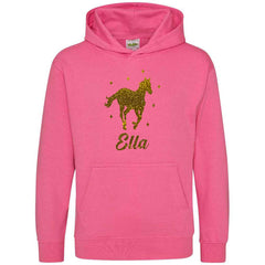 Personalised Glitter Horse Riding Hoodie Girls Boys Hoody Kids Top Jumper