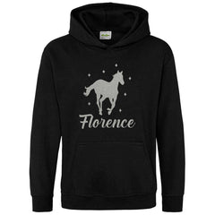 Personalised Glitter Horse Riding Hoodie Girls Boys Hoody Kids Top Jumper