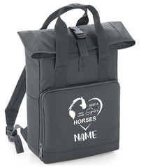 Personalised Equestrian Backpack with Your Name Twin Handle Roll-Top Backpack