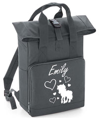 Personalised Unicorn Backpack with Your Name Twin Handle Roll-Top Backpack