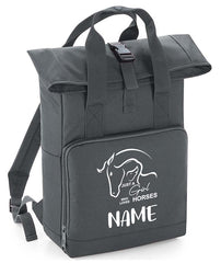 Personalised Equestrian Backpack with Your Name Twin Handle Roll-Top Backpack
