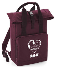 Personalised Equestrian Backpack with Your Name Twin Handle Roll-Top Backpack