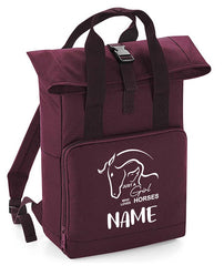 Personalised Equestrian Backpack with Your Name Twin Handle Roll-Top Backpack