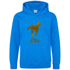 Personalised Glitter Horse Riding Hoodie Girls Boys Hoody Kids Top Jumper