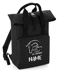 Personalised Equestrian Backpack with Your Name Twin Handle Roll-Top Backpack