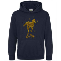 Personalised Glitter Horse Riding Hoodie Girls Boys Hoody Kids Top Jumper