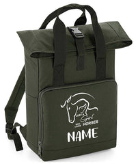 Personalised Equestrian Backpack with Your Name Twin Handle Roll-Top Backpack