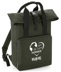Personalised Equestrian Backpack with Your Name Twin Handle Roll-Top Backpack