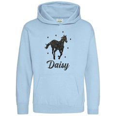 Personalised Glitter Horse Riding Hoodie Girls Boys Hoody Kids Top Jumper