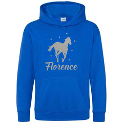 Personalised Glitter Horse Riding Hoodie Girls Boys Hoody Kids Top Jumper