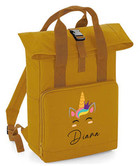 Personalised Unicorn Backpack with Your Name Twin Handle Roll-Top Backpack