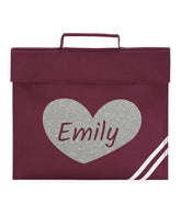 Personalised Children Glitter Heart School Book Bag Heart Bookbag Gift