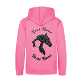Childrens Personalised Back Print Horse Riding Hoodie Glitter Equestrian Hoody