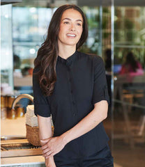 Henbury Ladies Mandarin Roll Sleeve AntiBac Wicking Shirt