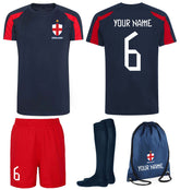 Childrens Personalised England Flag Badge Sports Football Kit Navy/Red