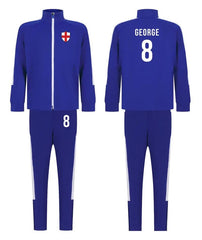 Personalised Kids Sports Tracksuit Zipper Top and Pants, Sport kit Customised Name Print England Flag Names & Numbers for Young Athletes
