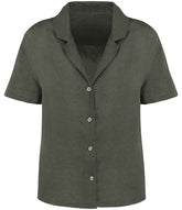 Spasso Ladies Short Sleeve Linen Bowling Collar Shirt