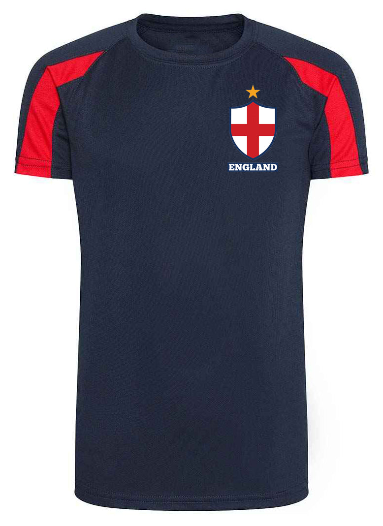 Childrens Personalised England Flag Badge Football Shirts for Boys and Girls