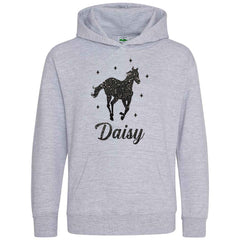 Personalised Glitter Horse Riding Hoodie Girls Boys Hoody Kids Top Jumper