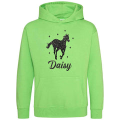 Personalised Glitter Horse Riding Hoodie Girls Boys Hoody Kids Top Jumper