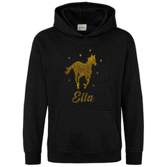 Personalised Glitter Horse Riding Hoodie Girls Boys Hoody Kids Top Jumper