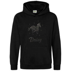 Personalised Glitter Horse Riding Hoodie Girls Boys Hoody Kids Top Jumper