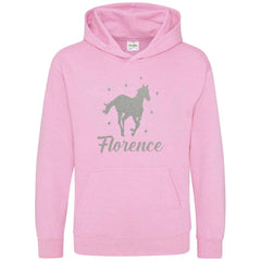 Personalised Glitter Horse Riding Hoodie Girls Boys Hoody Kids Top Jumper