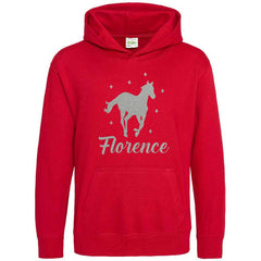Personalised Glitter Horse Riding Hoodie Girls Boys Hoody Kids Top Jumper