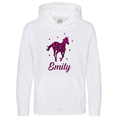 Personalised Glitter Horse Riding Hoodie Girls Boys Hoody Kids Top Jumper