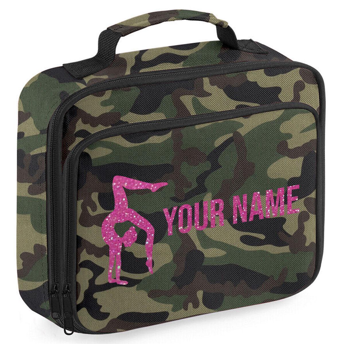 Girls Personalised Glitter Gymnastics School Lunch Bag Kids Dance Insulated Box