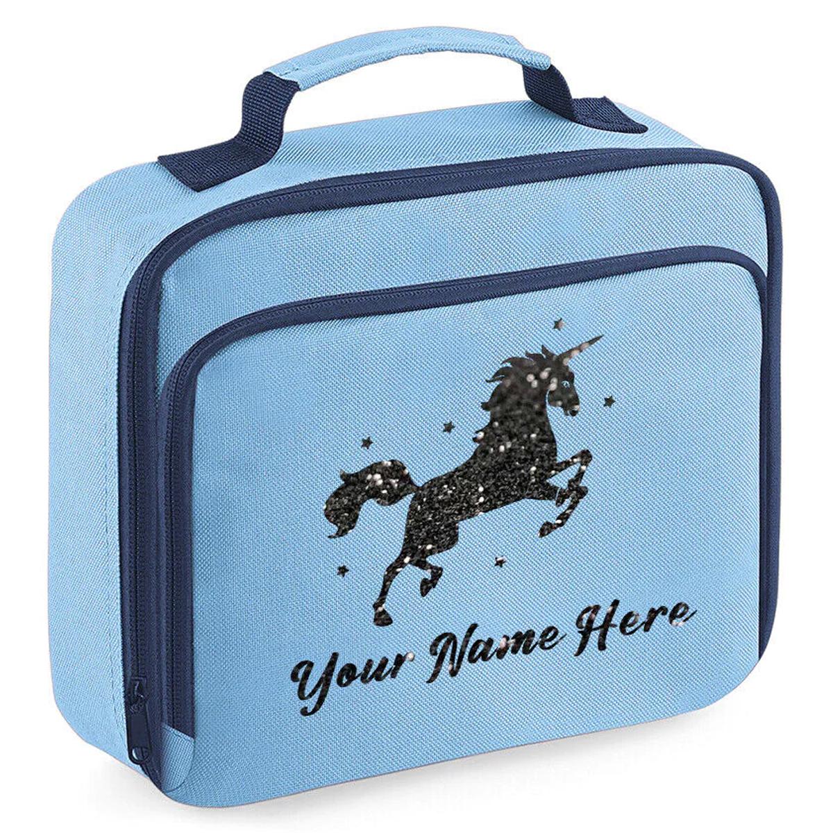 Personalised Unicorn Lunch Bag School Glitter Childrens Insulated Dinner Box