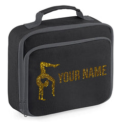 Girls Personalised Glitter Gymnastics School Lunch Bag Kids Dance Insulated Box