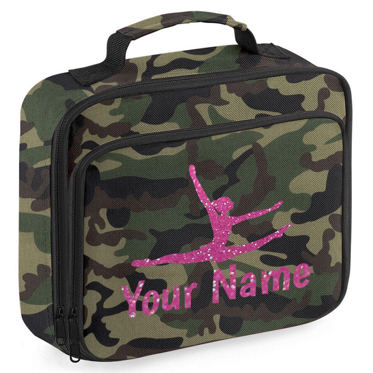 Girls Personalised Glitter Gymnastics School Lunch Bag Kids Dance Insulated Box