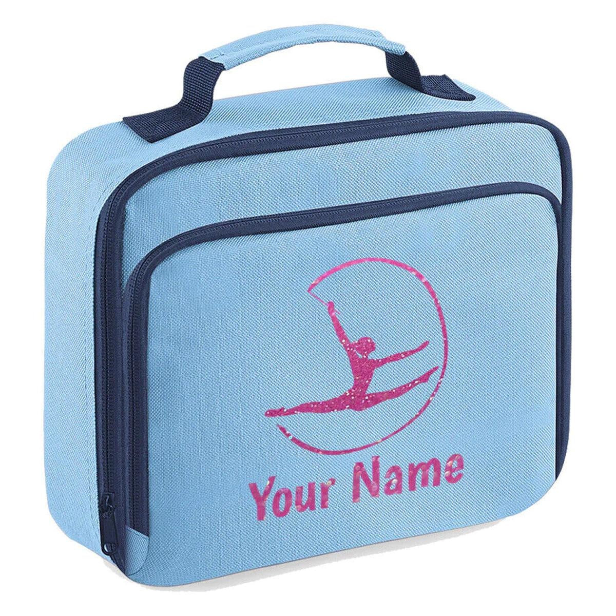 Girls Personalised Glitter Gymnastics School Lunch Bag Kids Dance Insulated Box
