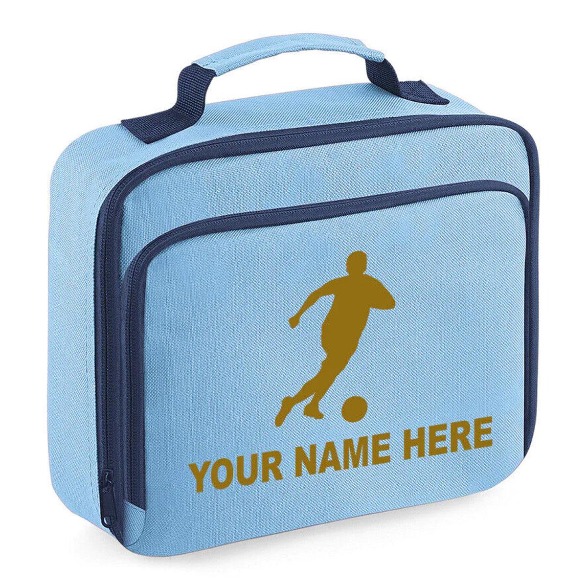 Personalised Lunch Bag Football Boys School Insulated Any Name Kids Snack Box
