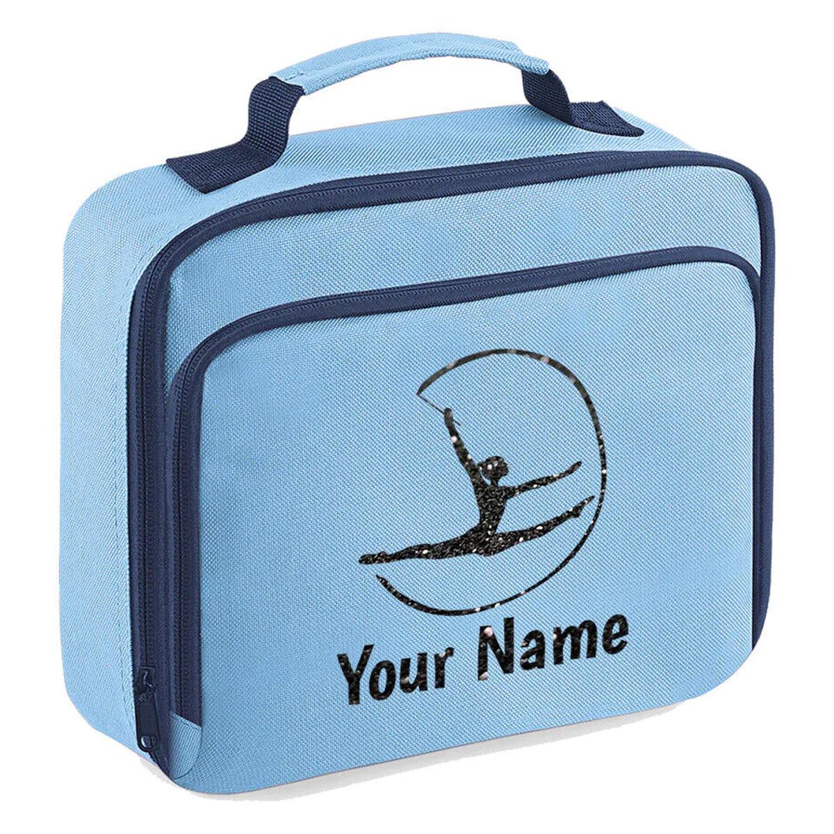Girls Personalised Glitter Gymnastics School Lunch Bag Kids Dance Insulated Box