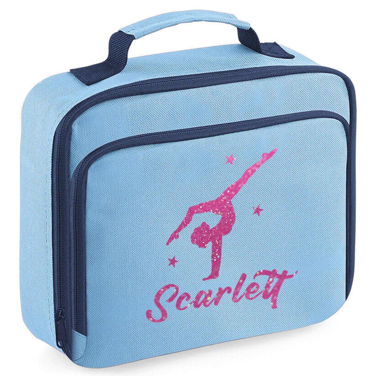 Girls Personalised Glitter Gymnastics School Lunch Bag Kids Dance Insulated Box