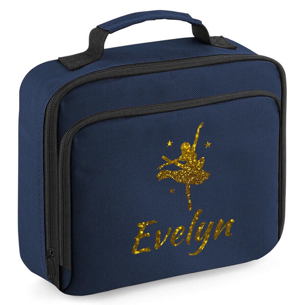 Girls Personalised Glitter Dance School Lunch Bag Kids Gymnastics Insulated Box