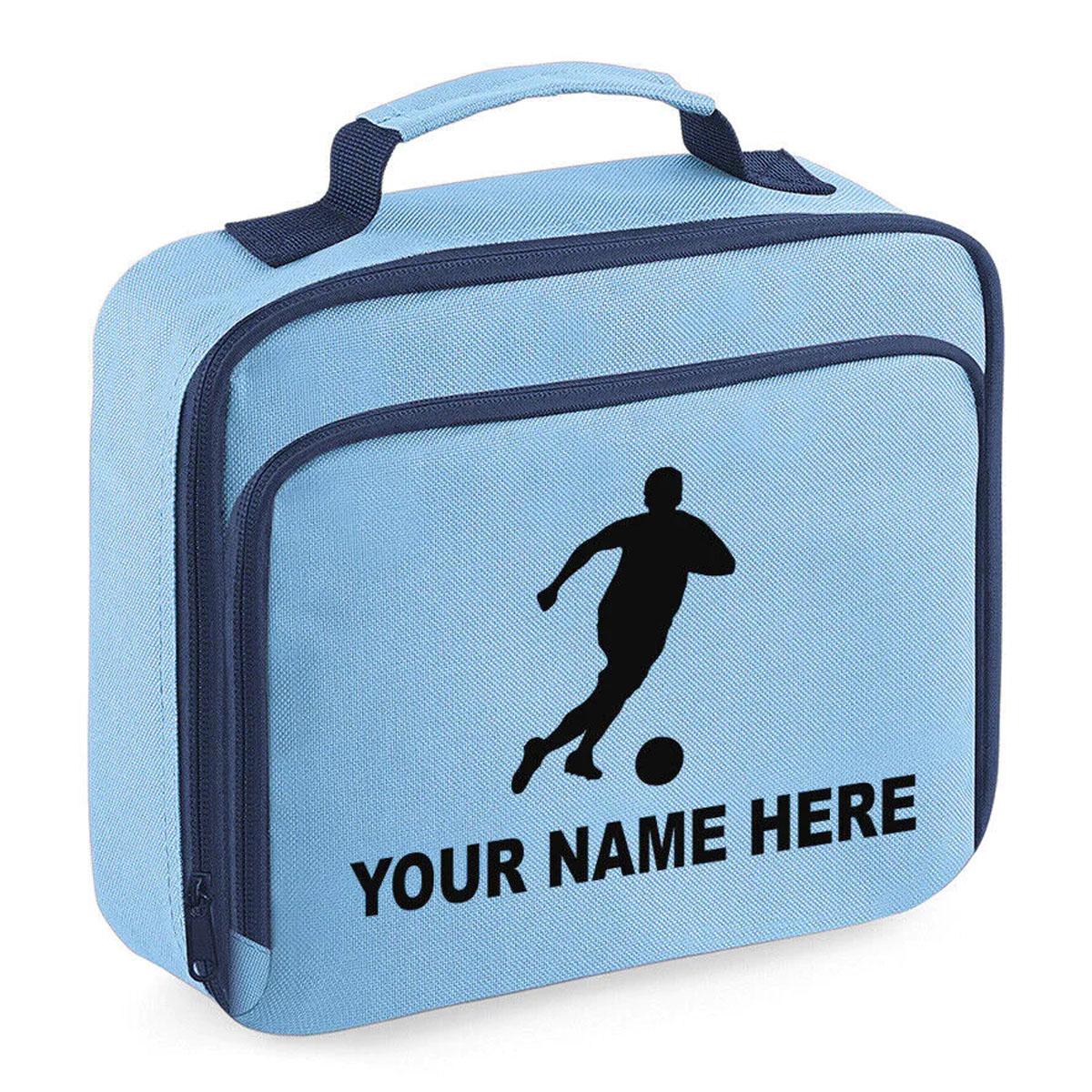 Personalised Lunch Bag Football Boys School Insulated Any Name Kids Snack Box