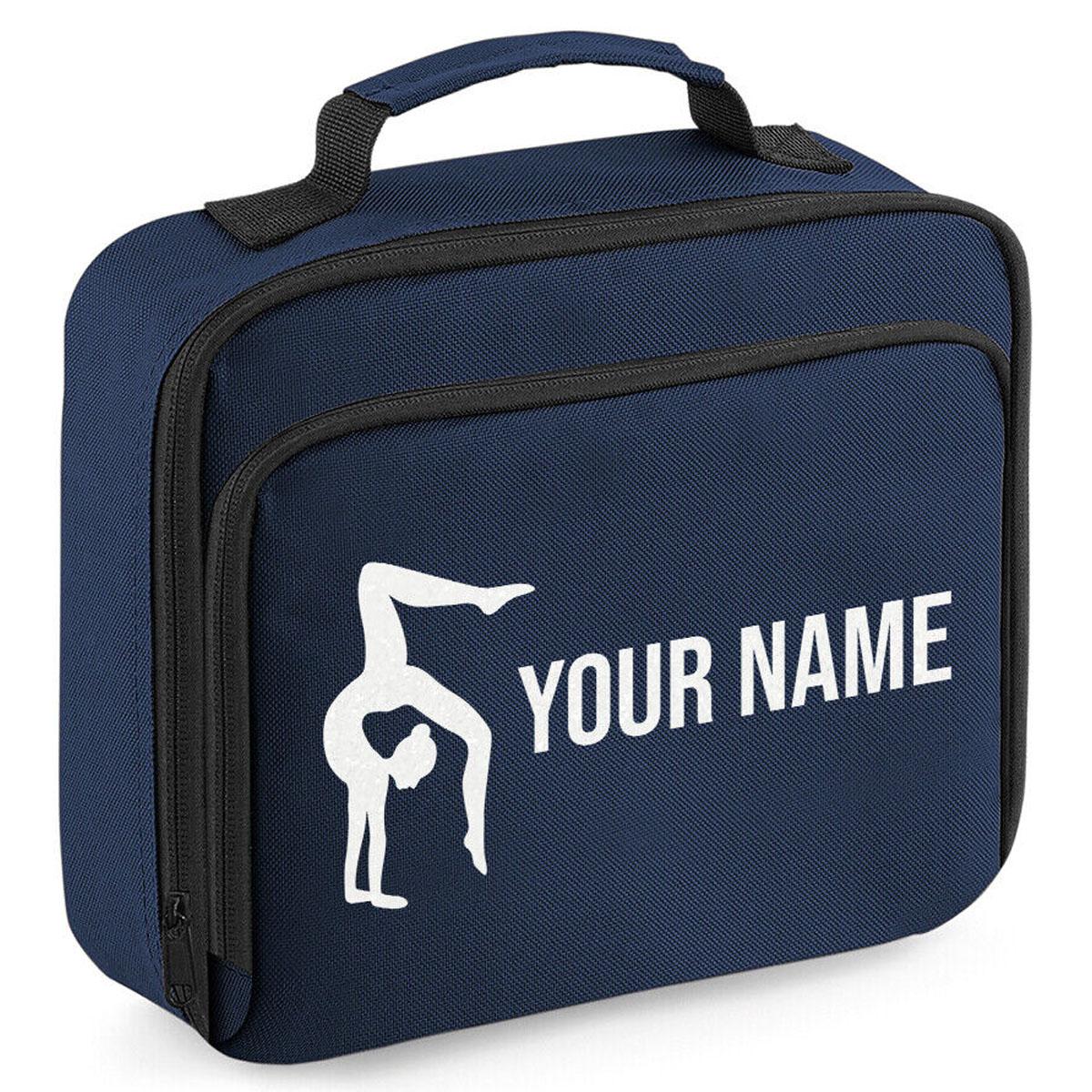 Girls Personalised Glitter Gymnastics School Lunch Bag Kids Dance Insulated Box