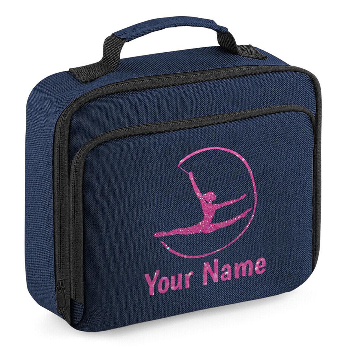 Girls Personalised Glitter Gymnastics School Lunch Bag Kids Dance Insulated Box