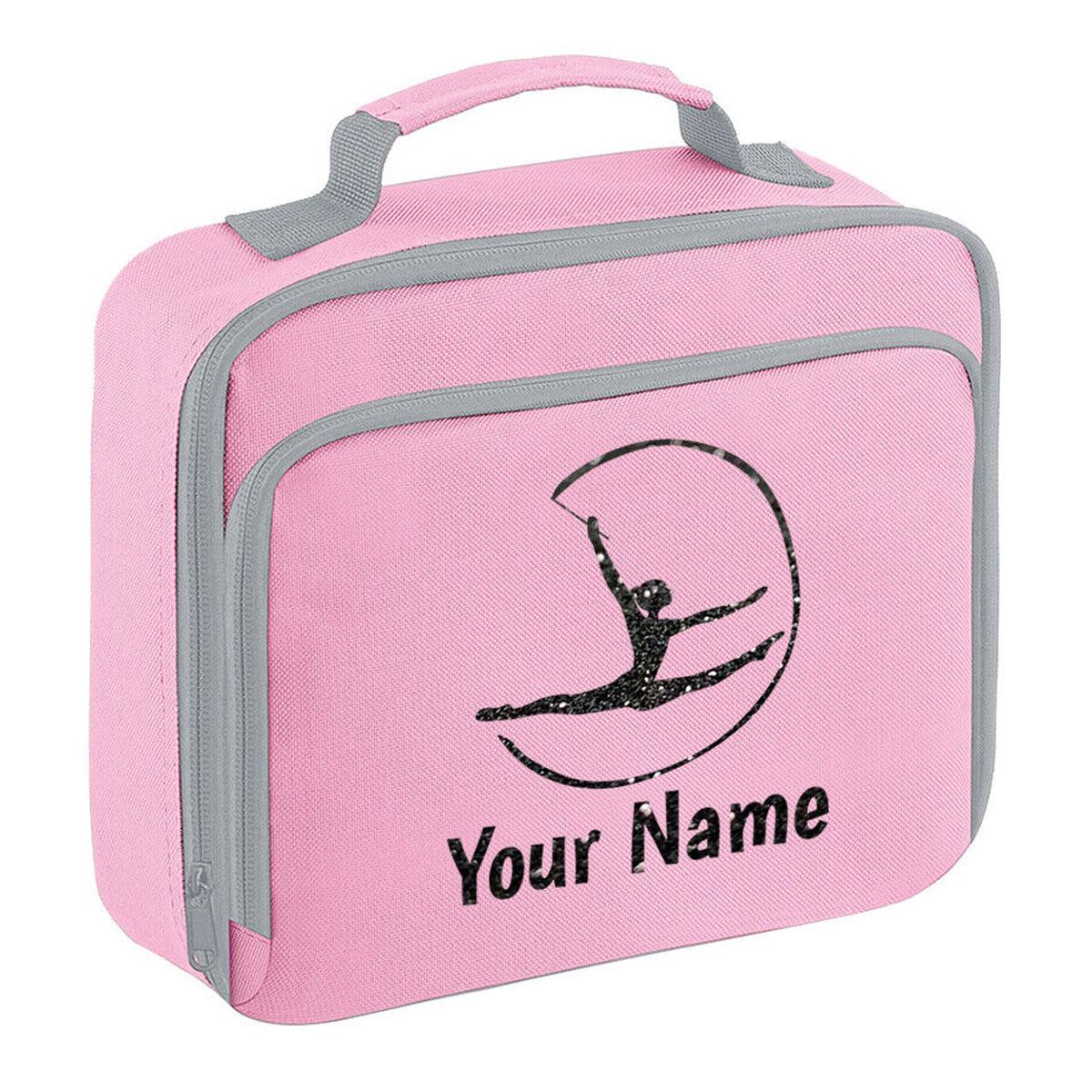 Girls Personalised Glitter Gymnastics School Lunch Bag Kids Dance Insulated Box