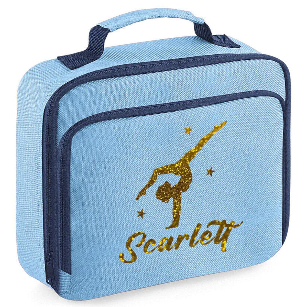 Girls Personalised Glitter Gymnastics School Lunch Bag Kids Dance Insulated Box