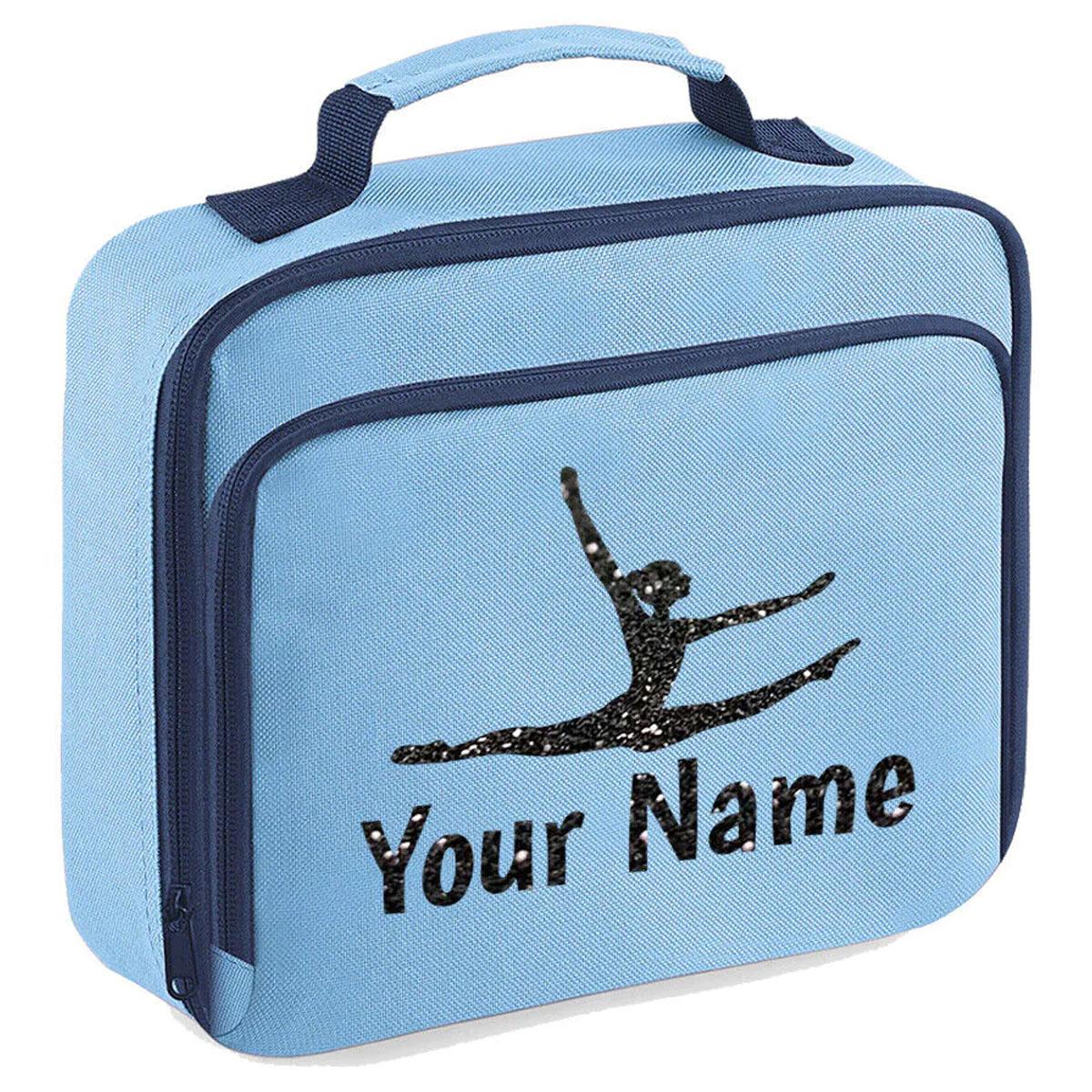 Girls Personalised Glitter Gymnastics School Lunch Bag Kids Dance Insulated Box