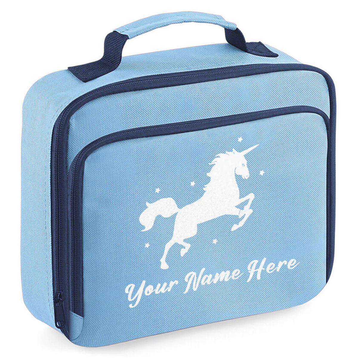 Personalised Unicorn Lunch Bag School Glitter Childrens Insulated Dinner Box