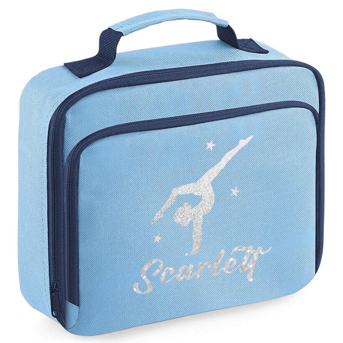 Girls Personalised Glitter Gymnastics School Lunch Bag Kids Dance Insulated Box