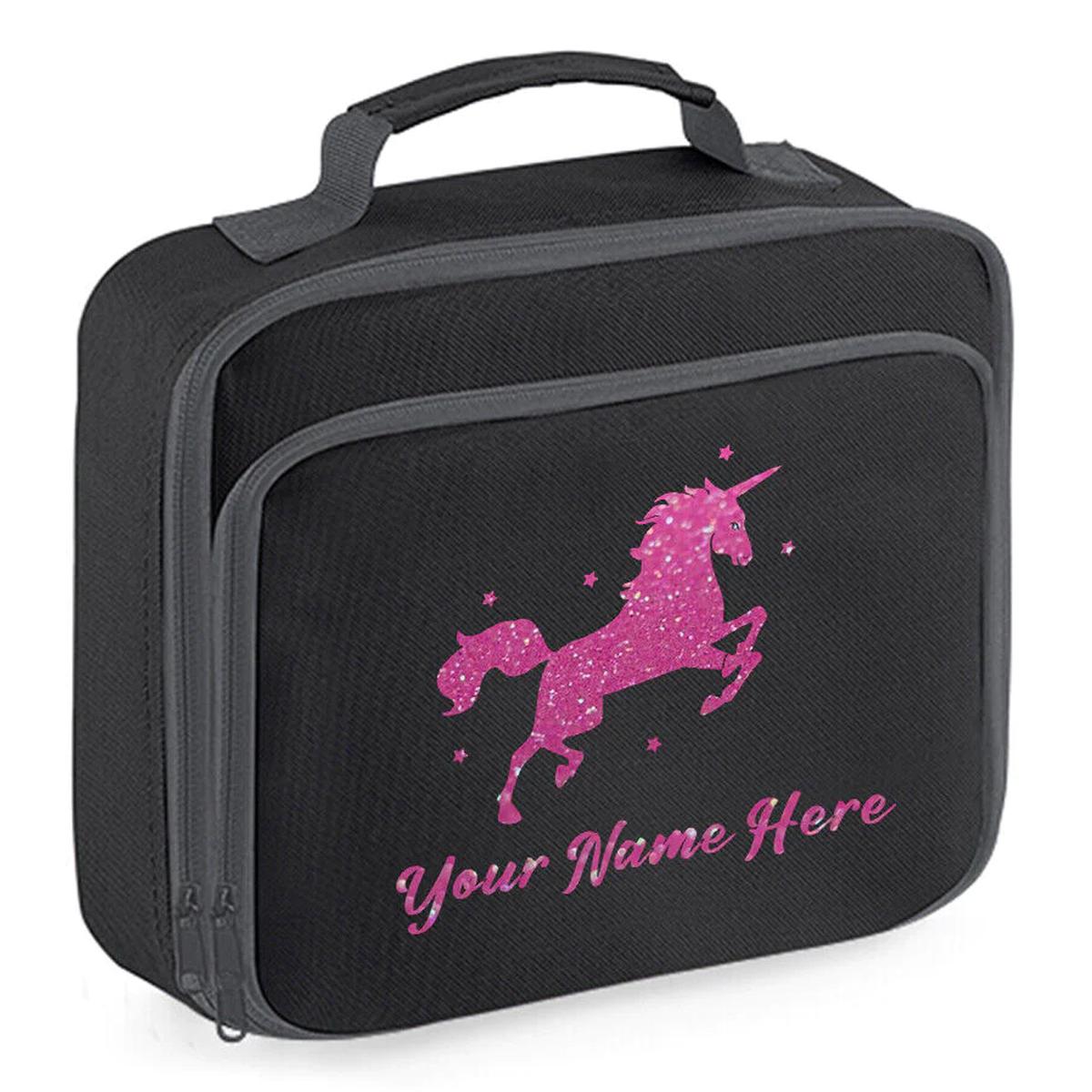 Personalised Unicorn Lunch Bag School Glitter Childrens Insulated Dinner Box