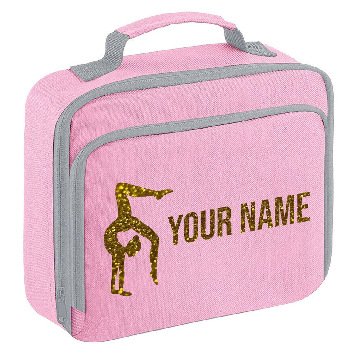 Girls Personalised Glitter Gymnastics School Lunch Bag Kids Dance Insulated Box